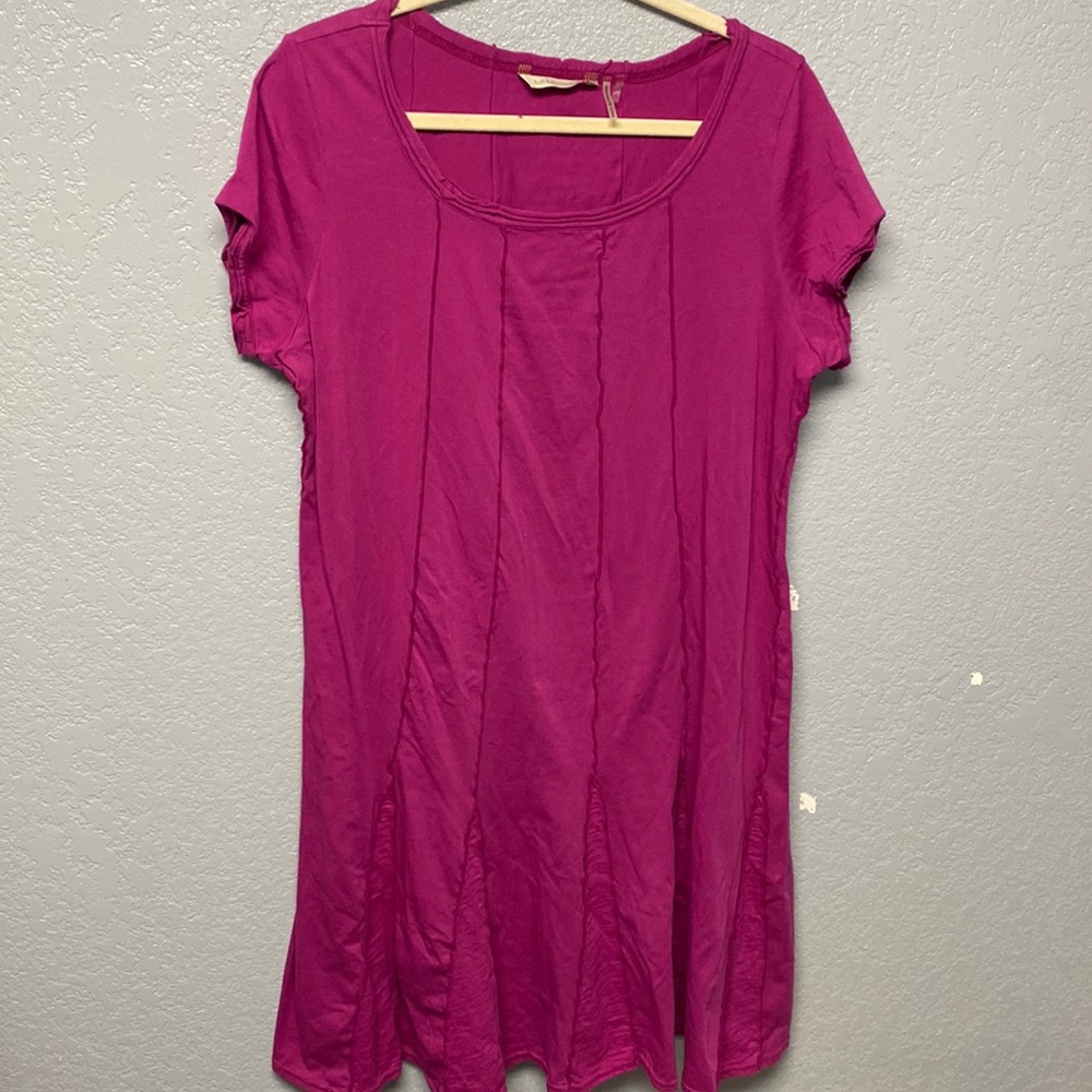 Soft Surroundings Women Short Sleeve  A Line Dress Fuschia Size Large Pink Midi